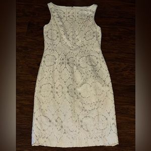 Cache Luxe Cream brocade jacquard sleeveless midi glam dress, size 6